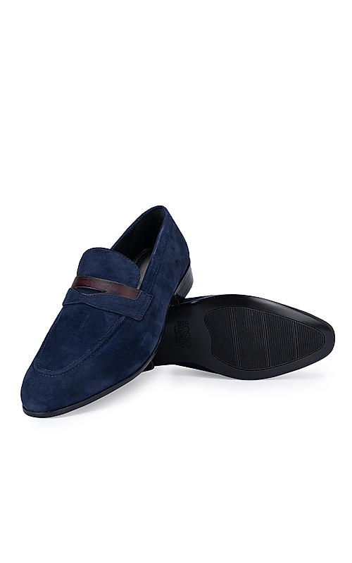 Navy Suede Leather Loafers