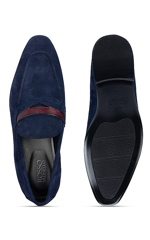 Navy Suede Leather Loafers