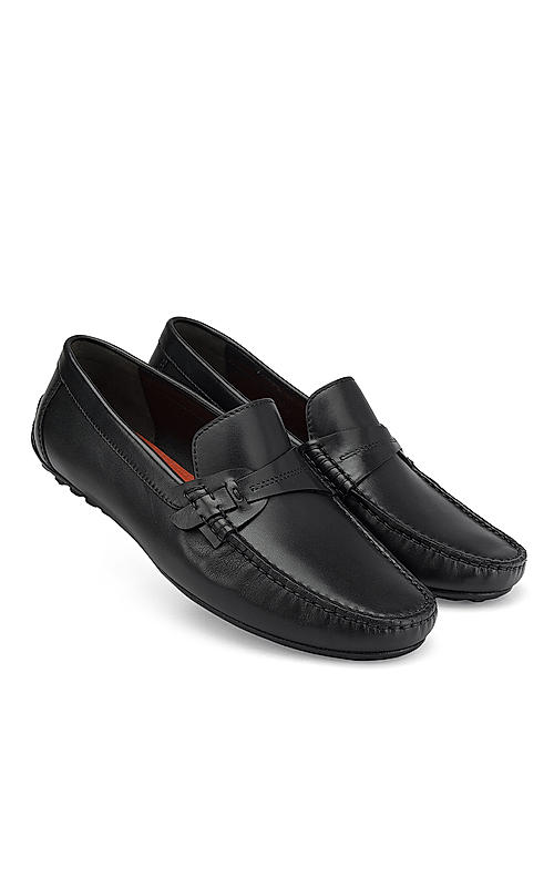 Black Moccasins With Leather Panel