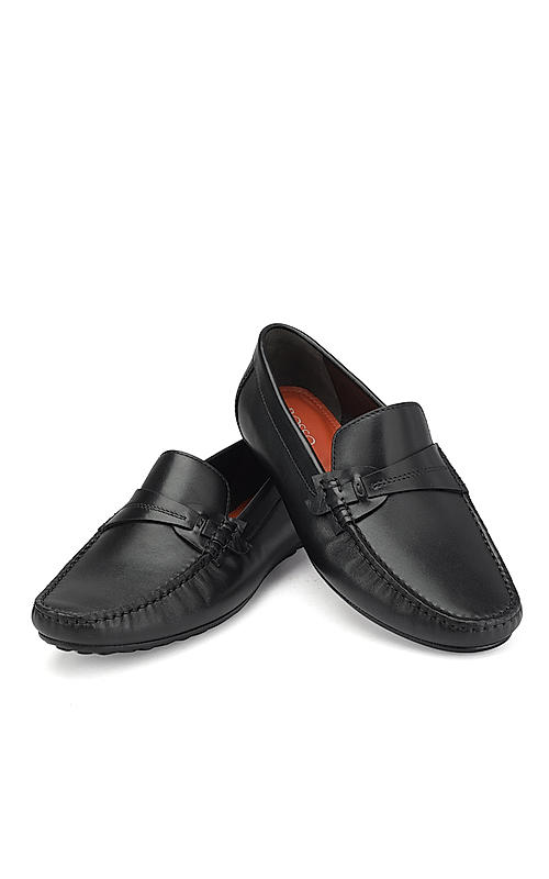 Black Moccasins With Leather Panel