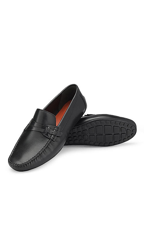 Black Moccasins With Leather Panel