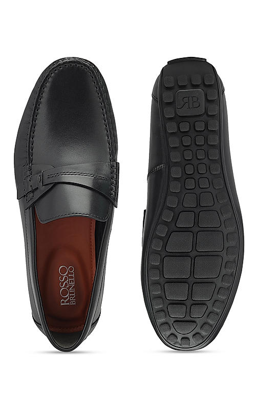 Black Moccasins With Leather Panel