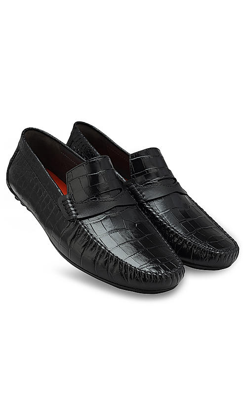 Black Croco Leather Loafers