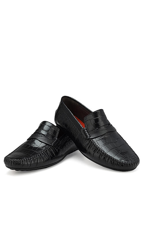 Black Croco Leather Loafers