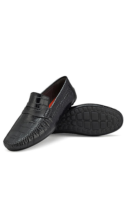 Black Croco Leather Loafers