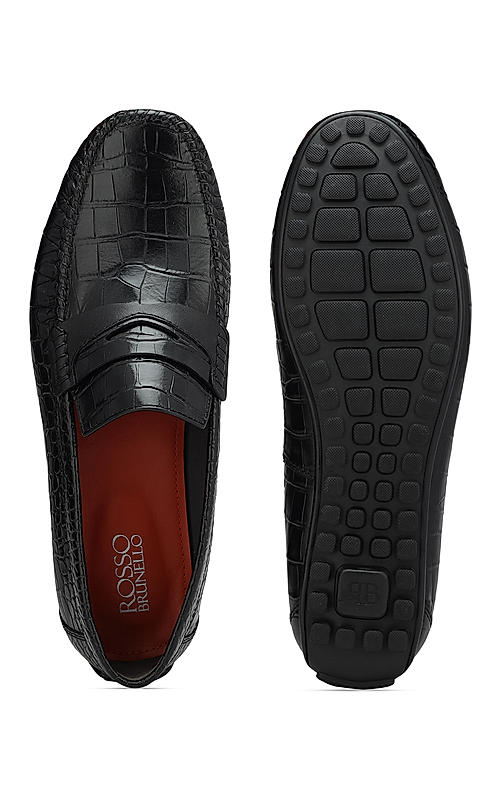 Black Croco Leather Loafers