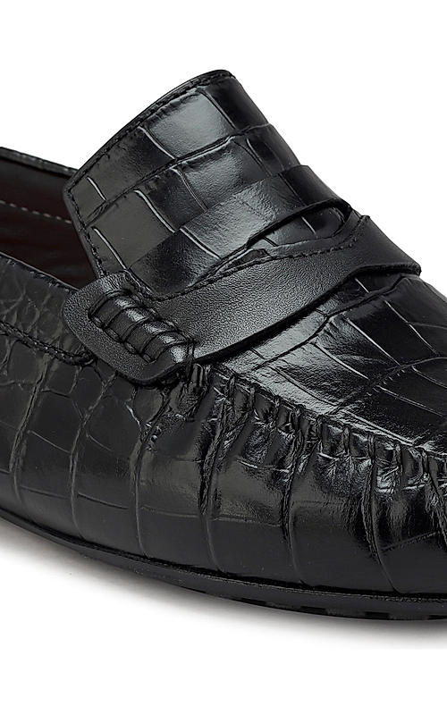 Black Croco Leather Loafers
