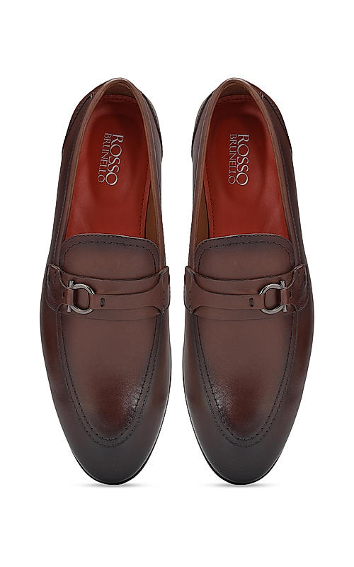 Coffee Embellished Leather Loafers