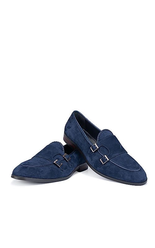 Navy Suede Leather Monk Straps