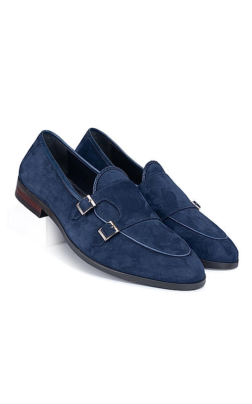 Navy Suede Leather Monk Straps