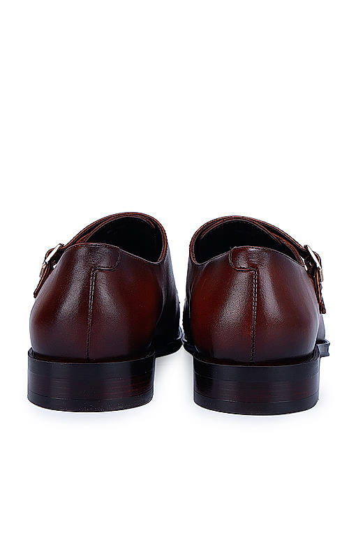 Tan Plain Double Monk Strap Shoes