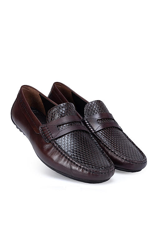 Coffee Textured Leather Moccasins