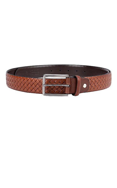 Tan Woven Pattern Leather Belt