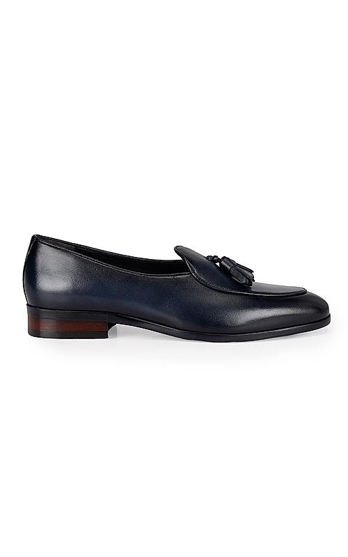 Navy Leather Loafers With Tassels
