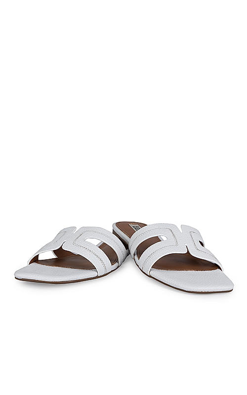 White Textured Leather Sliders