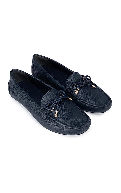 Navy Moccasins With Bow Detail