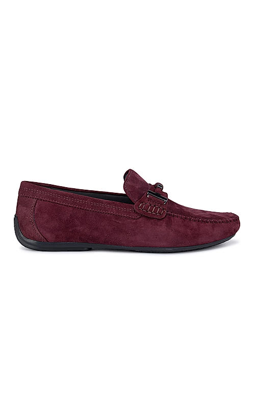 Burgundy Suede Moccasins With Buckle