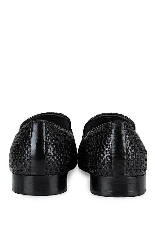 Black Woven Pattern Loafers
