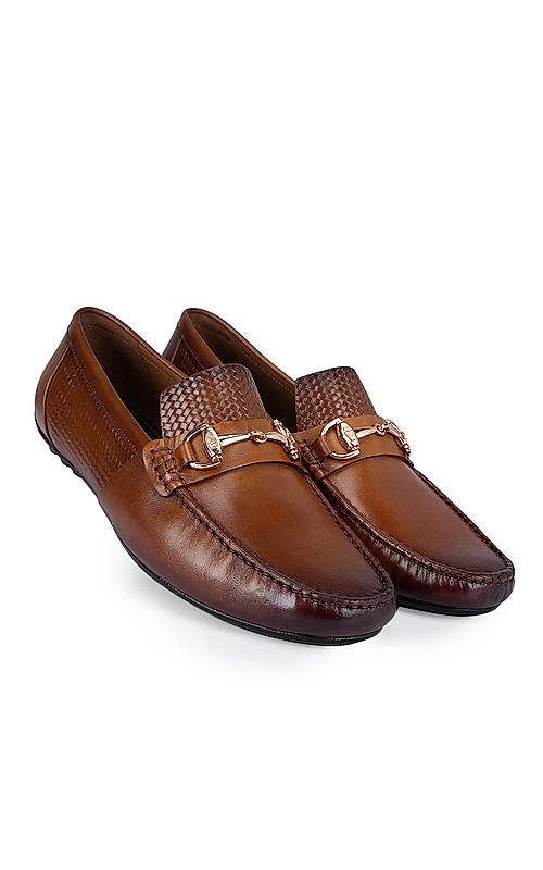 Tan Textured Leather Moccasins