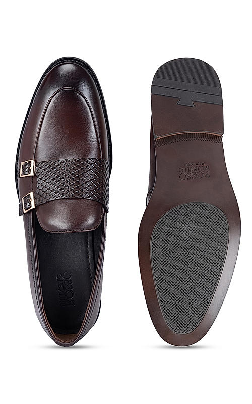 Coffee Textured Leather Monk Straps