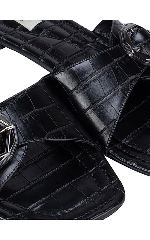 Black Croco Textured Strap Sliders