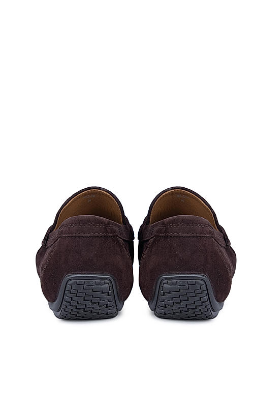 Coffee Suede Moccasins With Metal Buckle