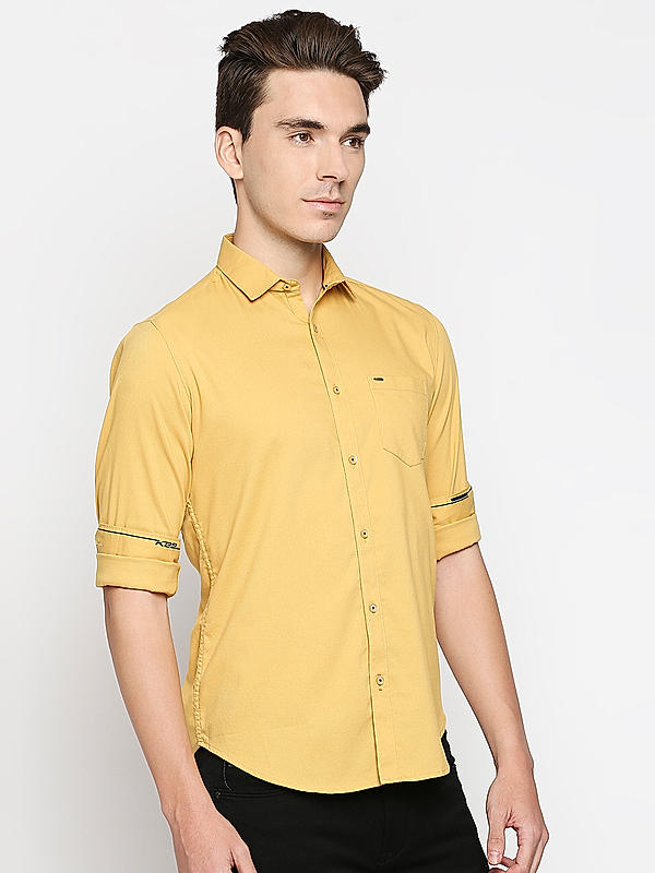 Killer Slim Fit Solid Yellow Shirts