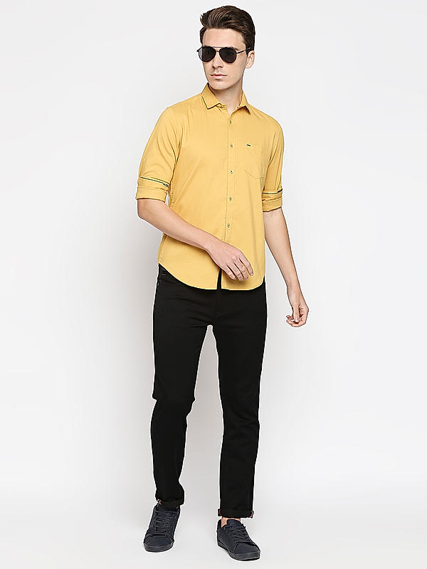Killer Slim Fit Solid Yellow Shirts