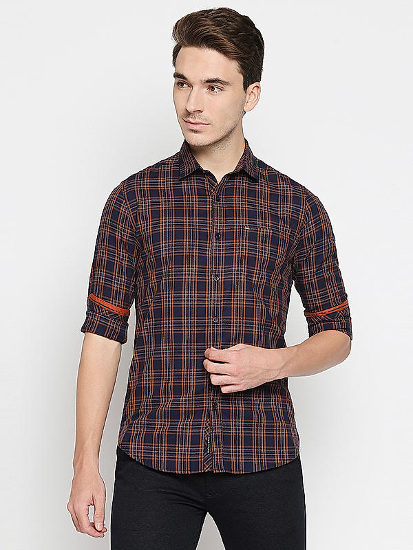 Killer Slim Fit Check Brown Shirts