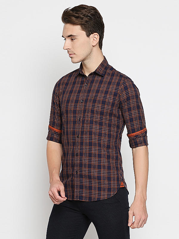 Killer Slim Fit Check Brown Shirts