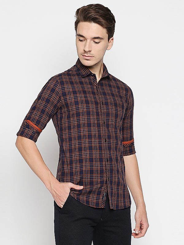 Killer Slim Fit Check Brown Shirts