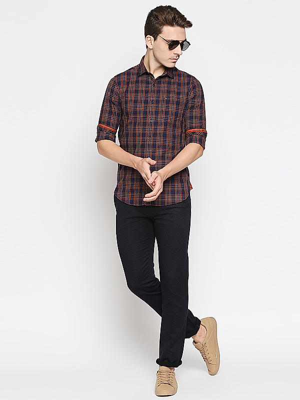 Killer Slim Fit Check Brown Shirts
