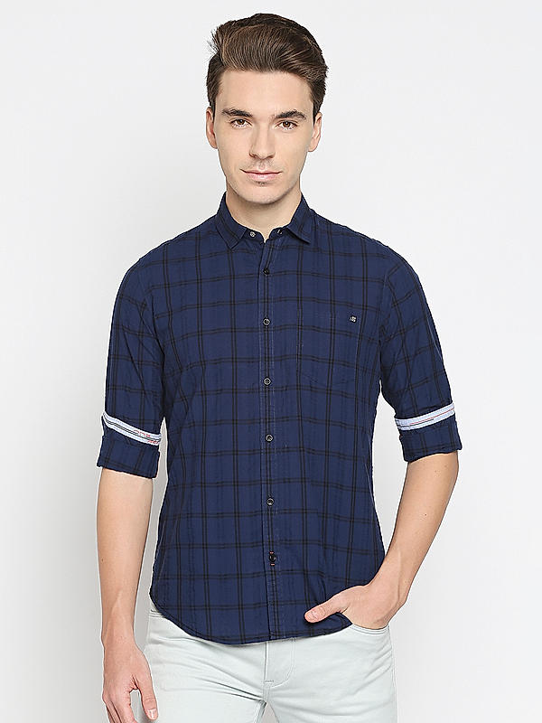 Killer Slim Fit Check Blue Shirts