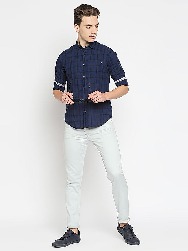 Killer Slim Fit Check Blue Shirts