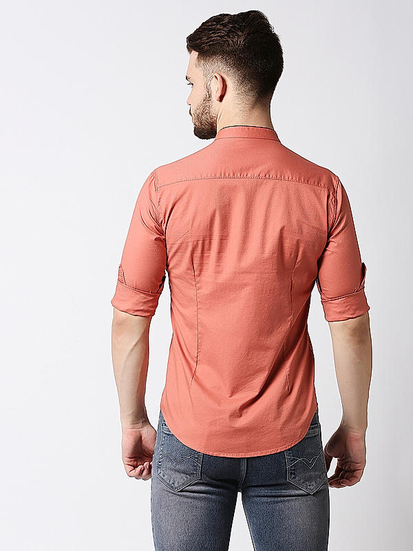 Killer Slim Fit Solid Pink Chinese Collar Shirts