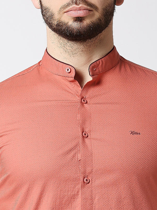 Killer Slim Fit Solid Pink Chinese Collar Shirts
