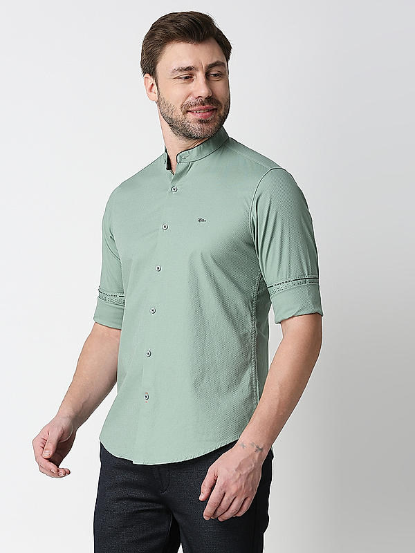 Killer Slim Fit Solid Green Chines Collar Shirts