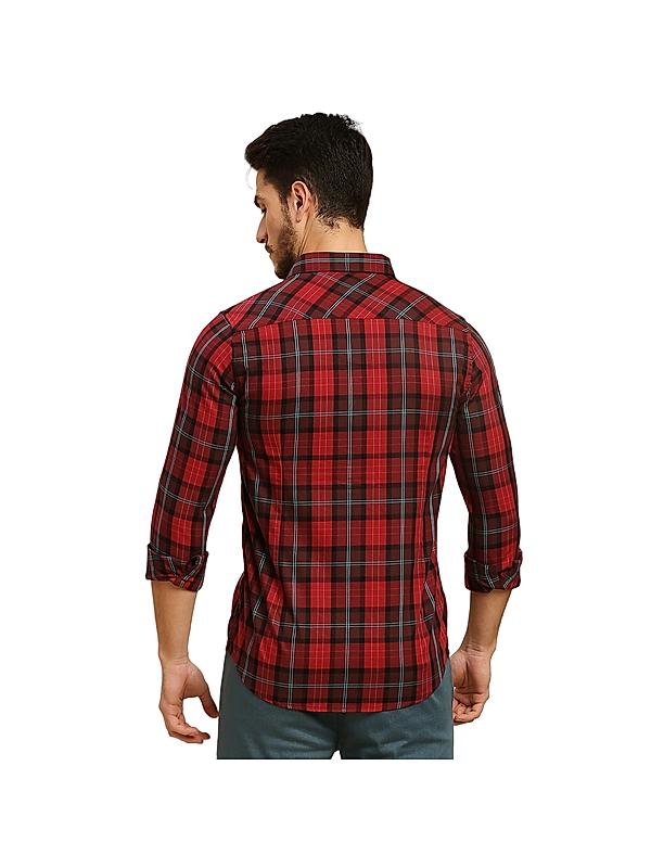 Killer Maroon Checks Shirt Spread Collar Casual Shirts