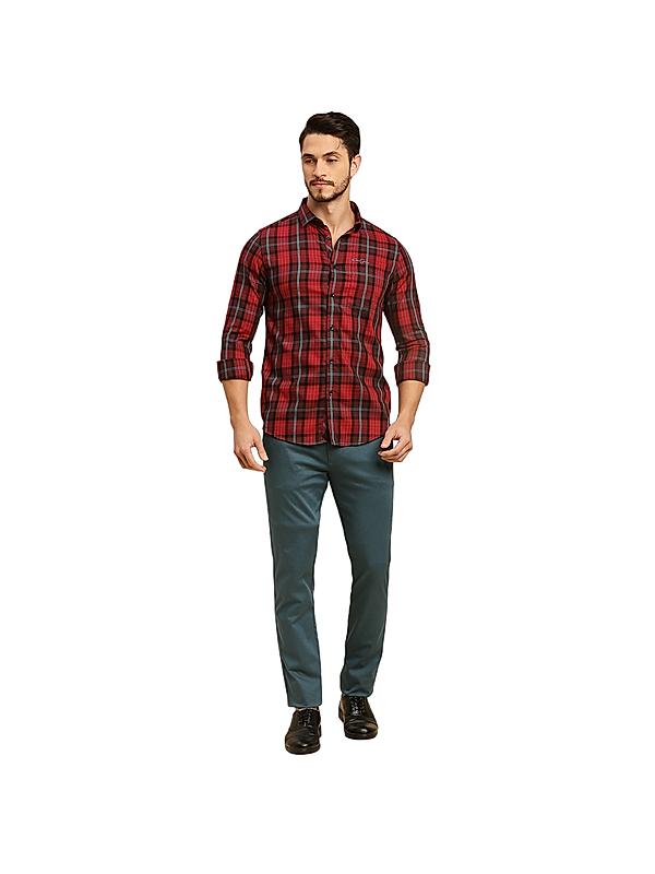 Killer Maroon Checks Shirt Spread Collar Casual Shirts