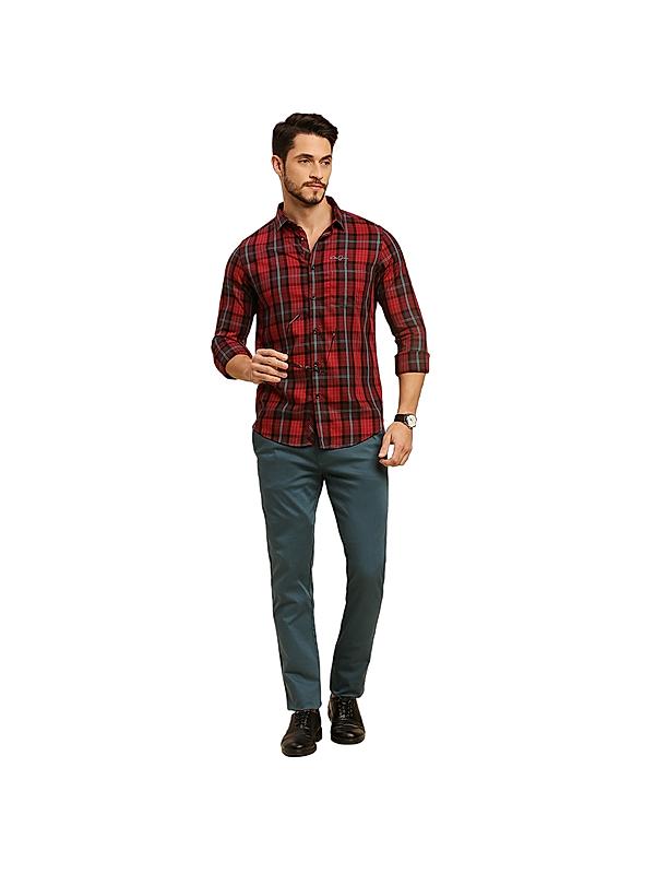 Killer Maroon Checks Shirt Spread Collar Casual Shirts