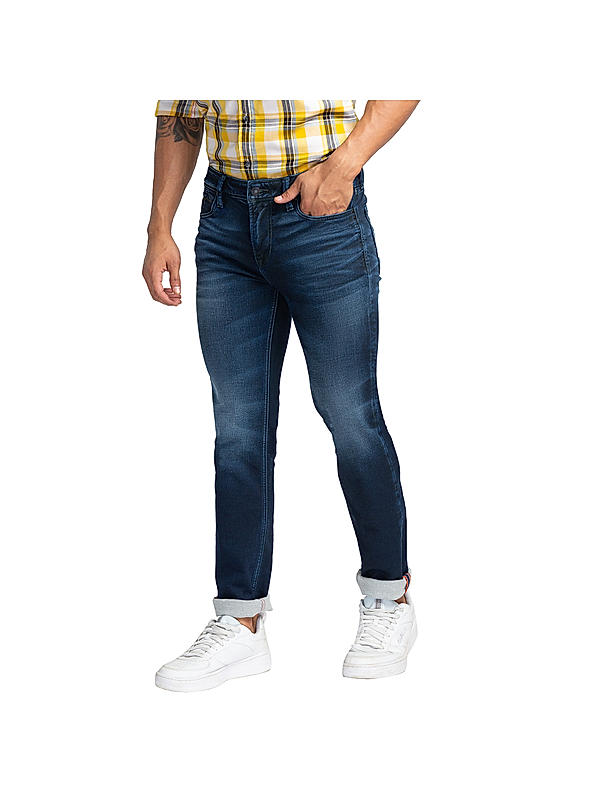 Killer Skinny Fit Solid Dark Blue Jeans For Men's