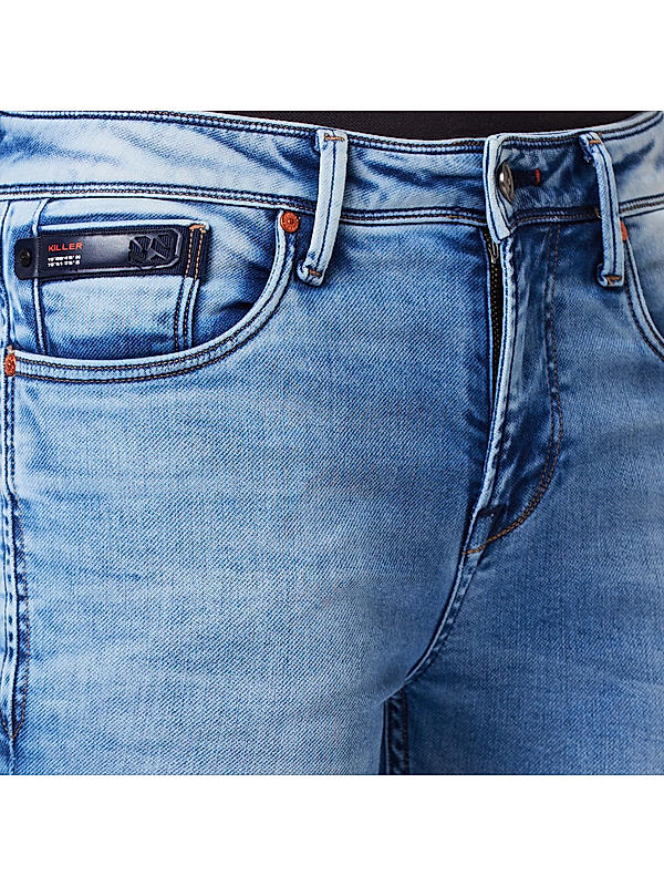 Killer Light Blue Solid Slim Fit Jeans For Men