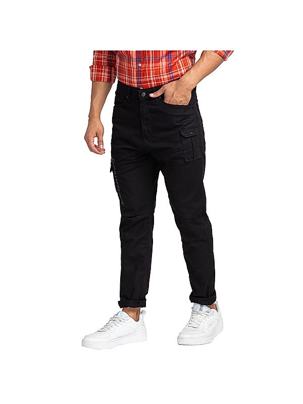 Killer Cargo Fit Solid Black Cargo Jeans For Men's