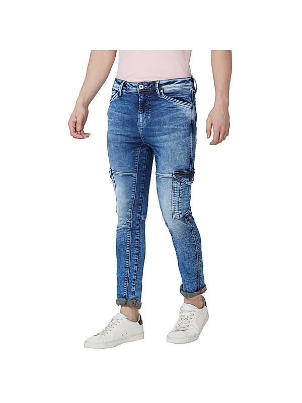 Killer Light Blue Solid Slim Fit Cargo