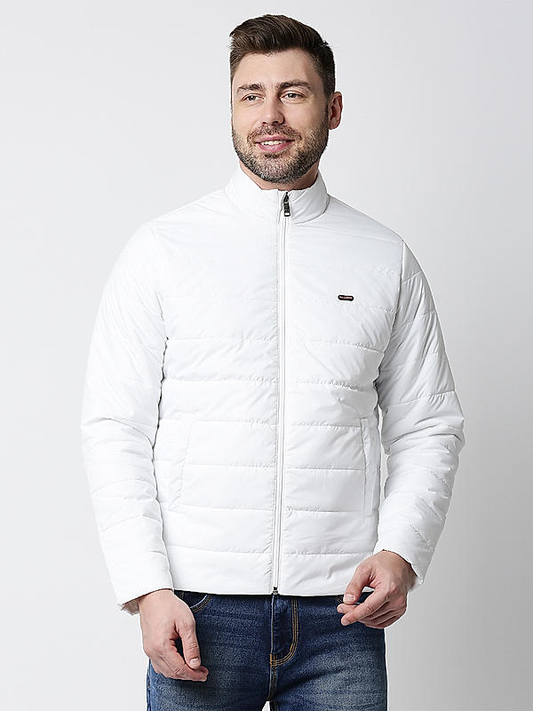 Killer White Solid High Neck Jackets