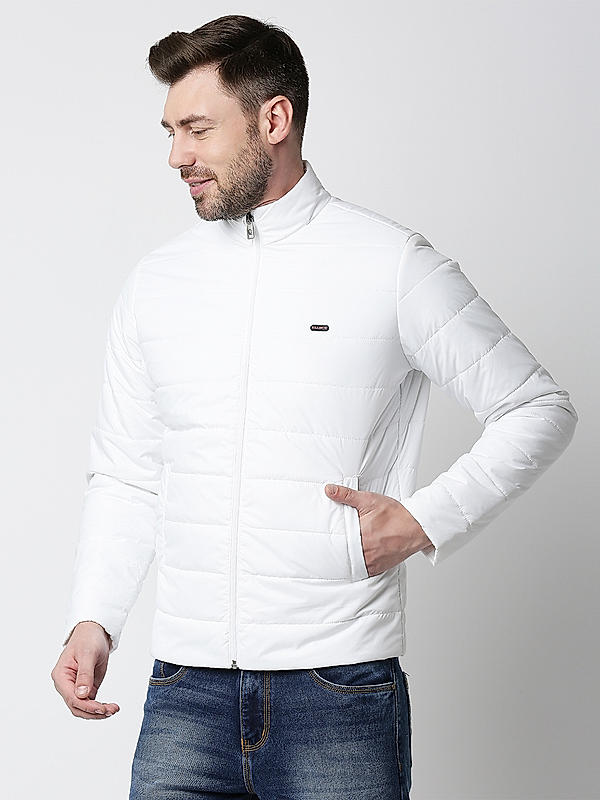 Killer White Solid High Neck Jackets