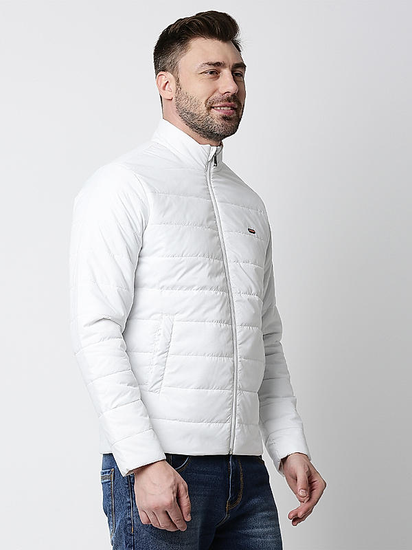 Killer White Solid High Neck Jackets