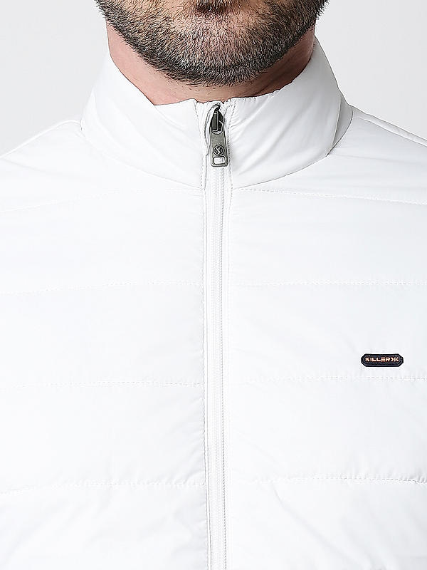 Killer White Solid High Neck Jackets