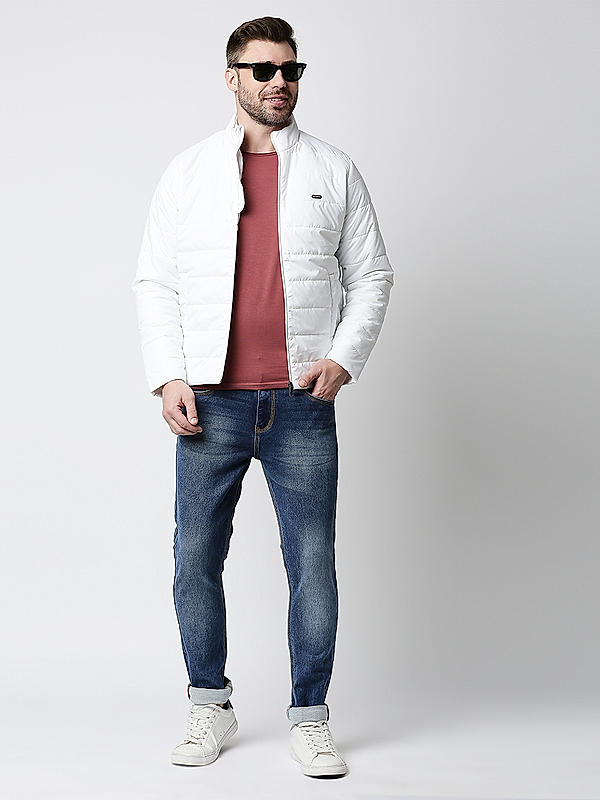Killer White Solid High Neck Jackets