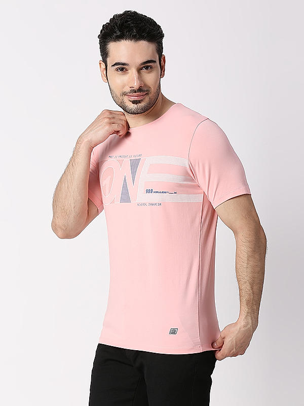 Killer Pink Round Neck Printed T-Shirts